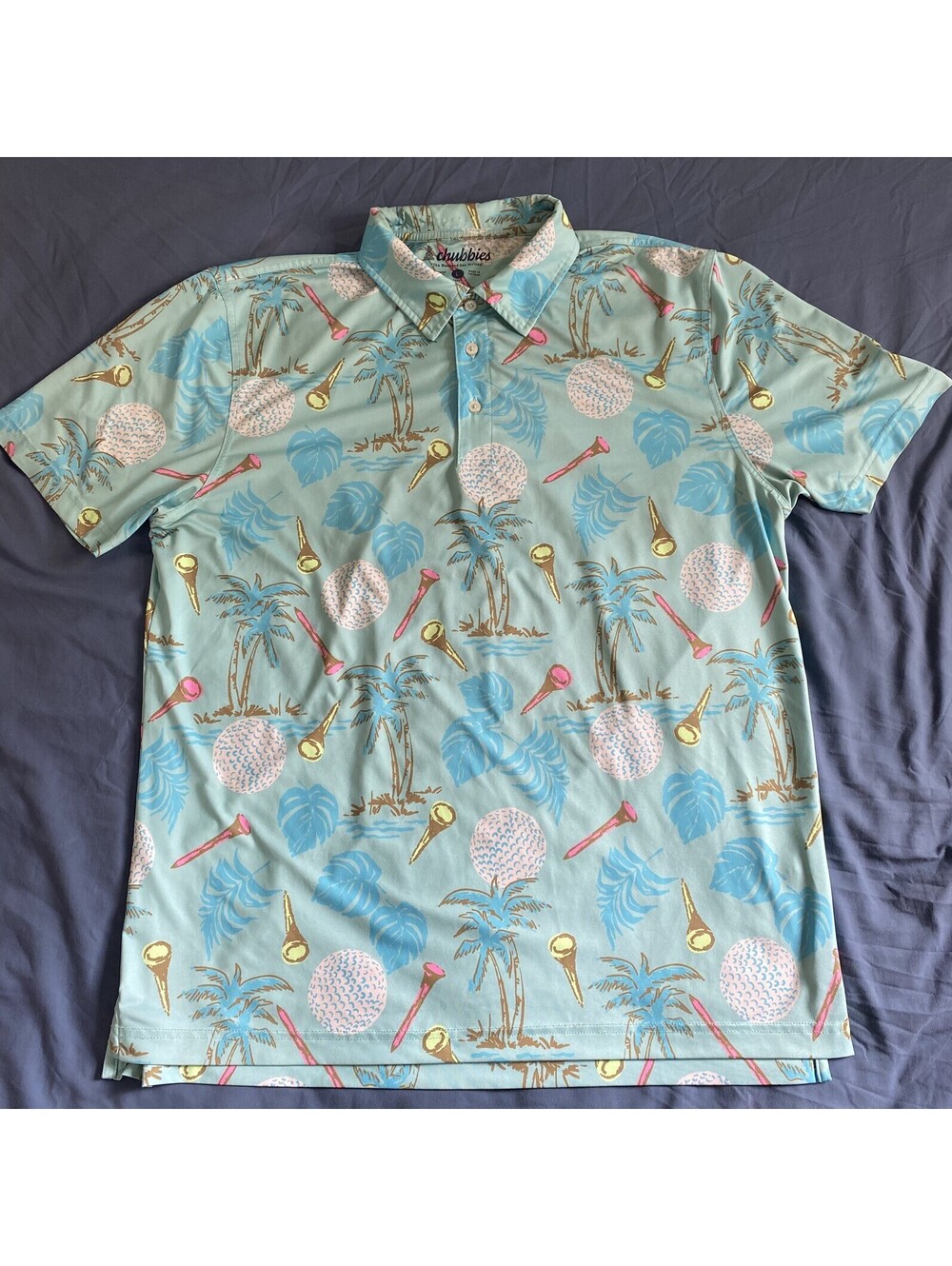 Chubbies Men's Polo Shirt All Over Golf Print Large Multicolor Performance Top